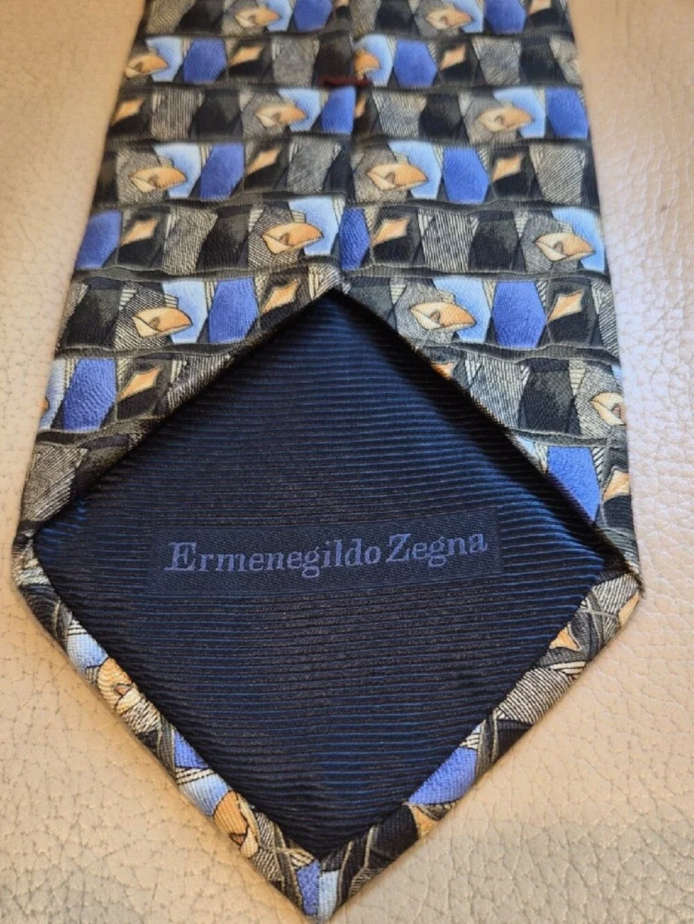 Ermenegildo Zegna Silk Made In Italy Geometric Pattern Tie in Blue,Green and Tan